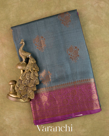 Slate Grey Pure Tussar Silk Saree
