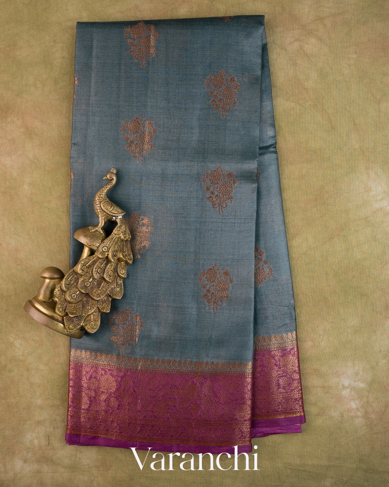 Slate Grey Pure Tussar Silk Saree
