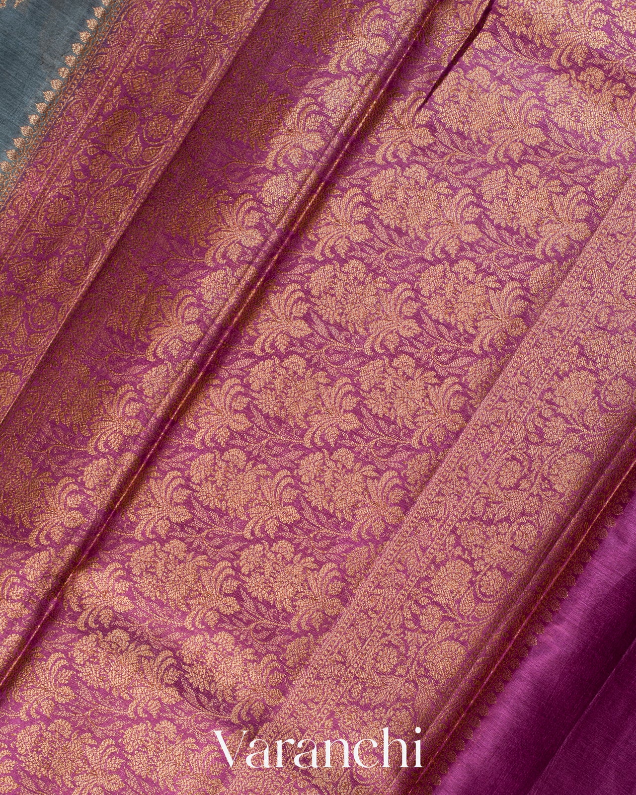 Slate Grey Pure Tussar Silk Saree