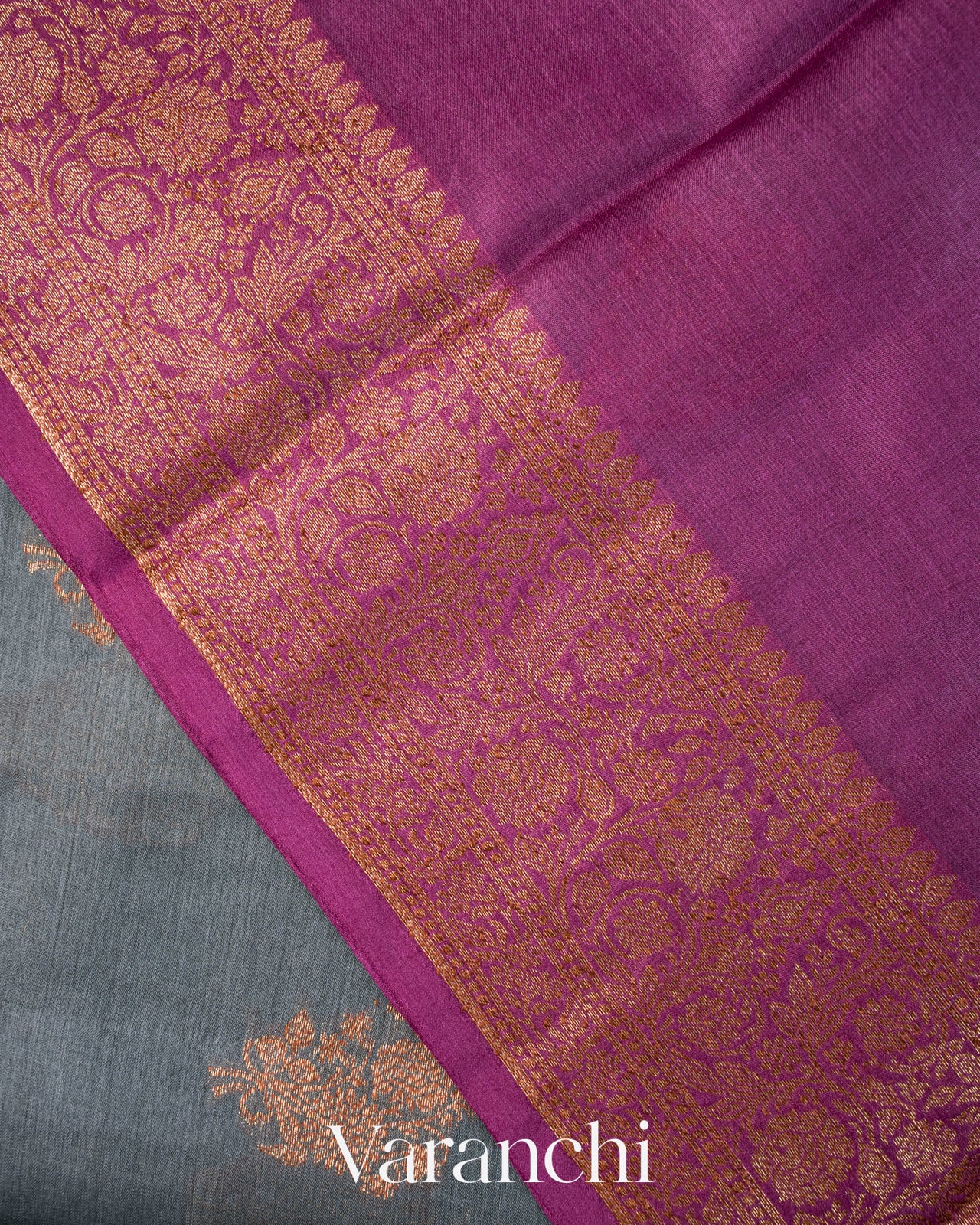 Slate Grey Pure Tussar Silk Saree