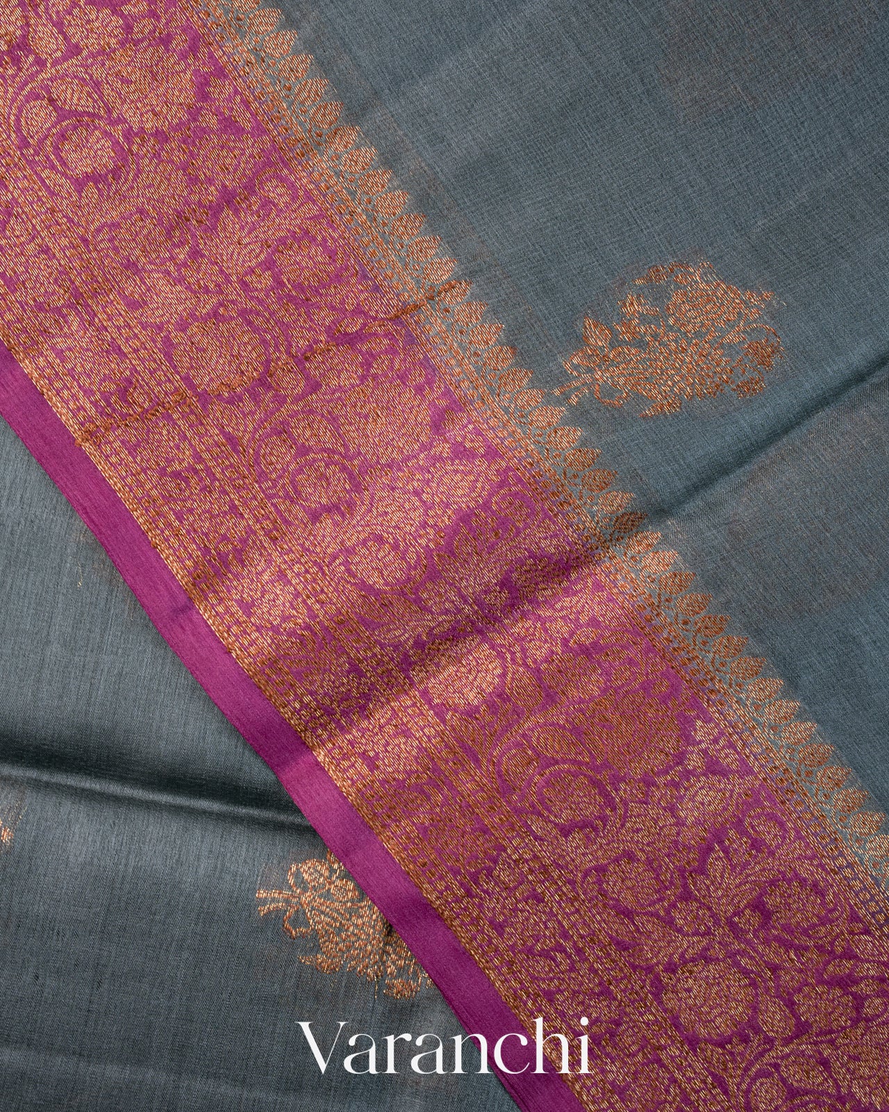 Slate Grey Pure Tussar Silk Saree