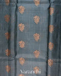 Slate Grey Pure Tussar Silk Saree