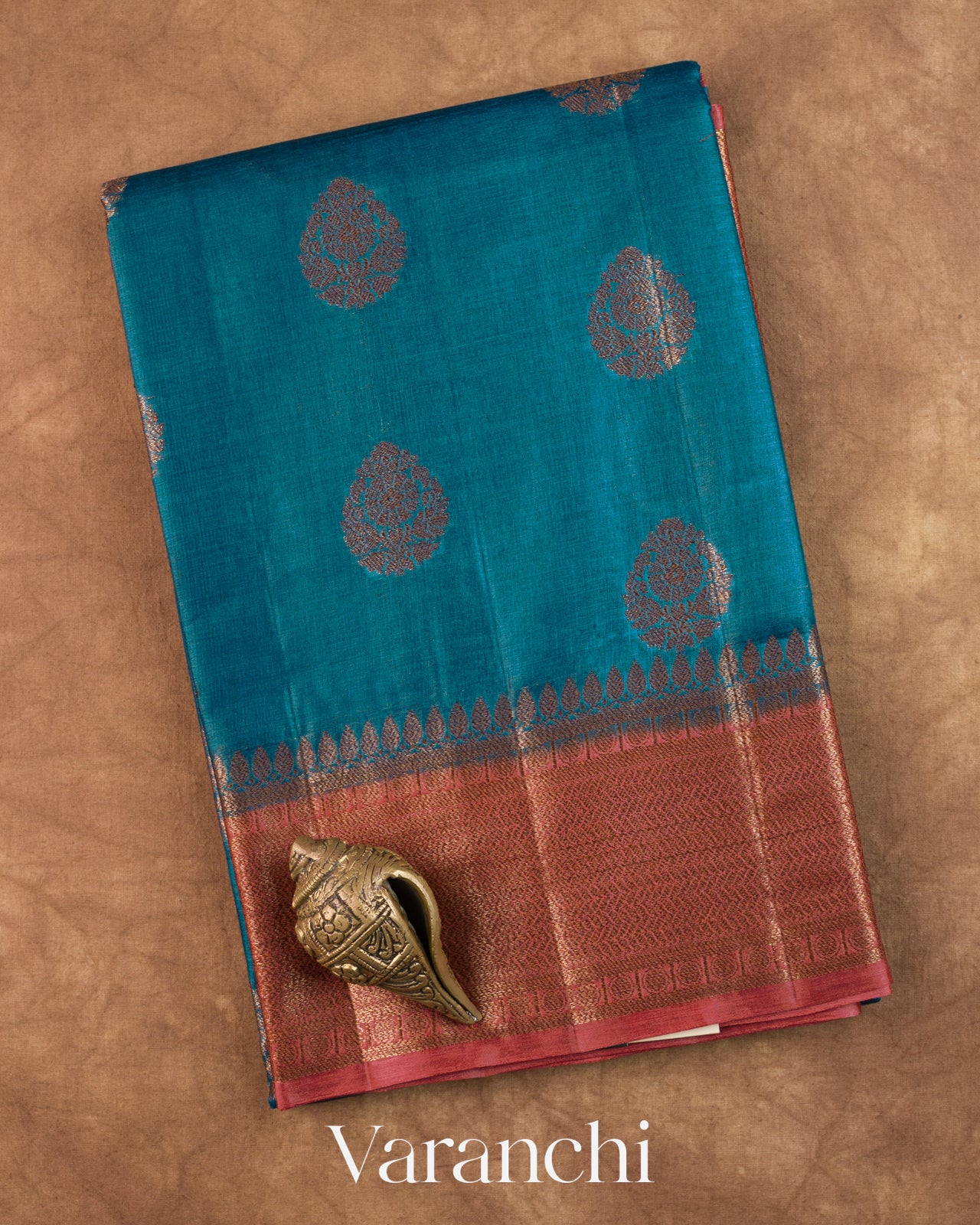 Peacock Blue Pure Tussar Silk Saree