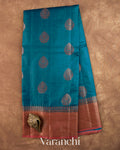 Peacock Blue Pure Tussar Silk Saree