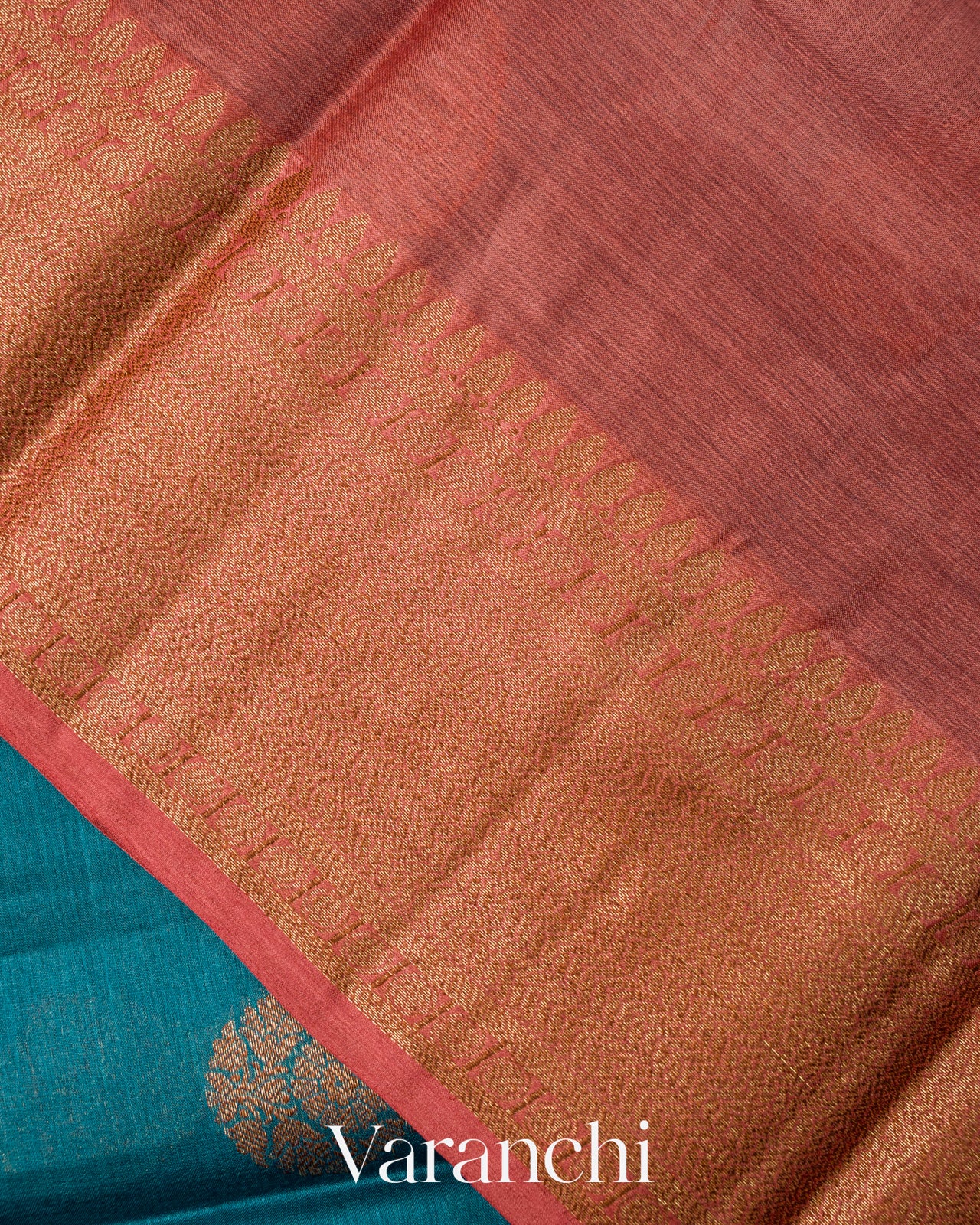 Peacock Blue Pure Tussar Silk Saree