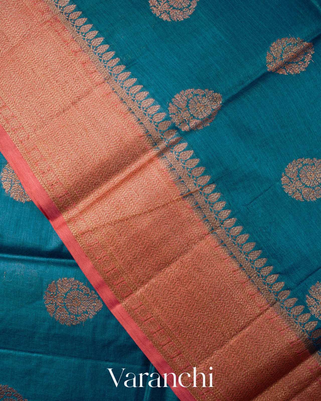 Peacock Blue Pure Tussar Silk Saree