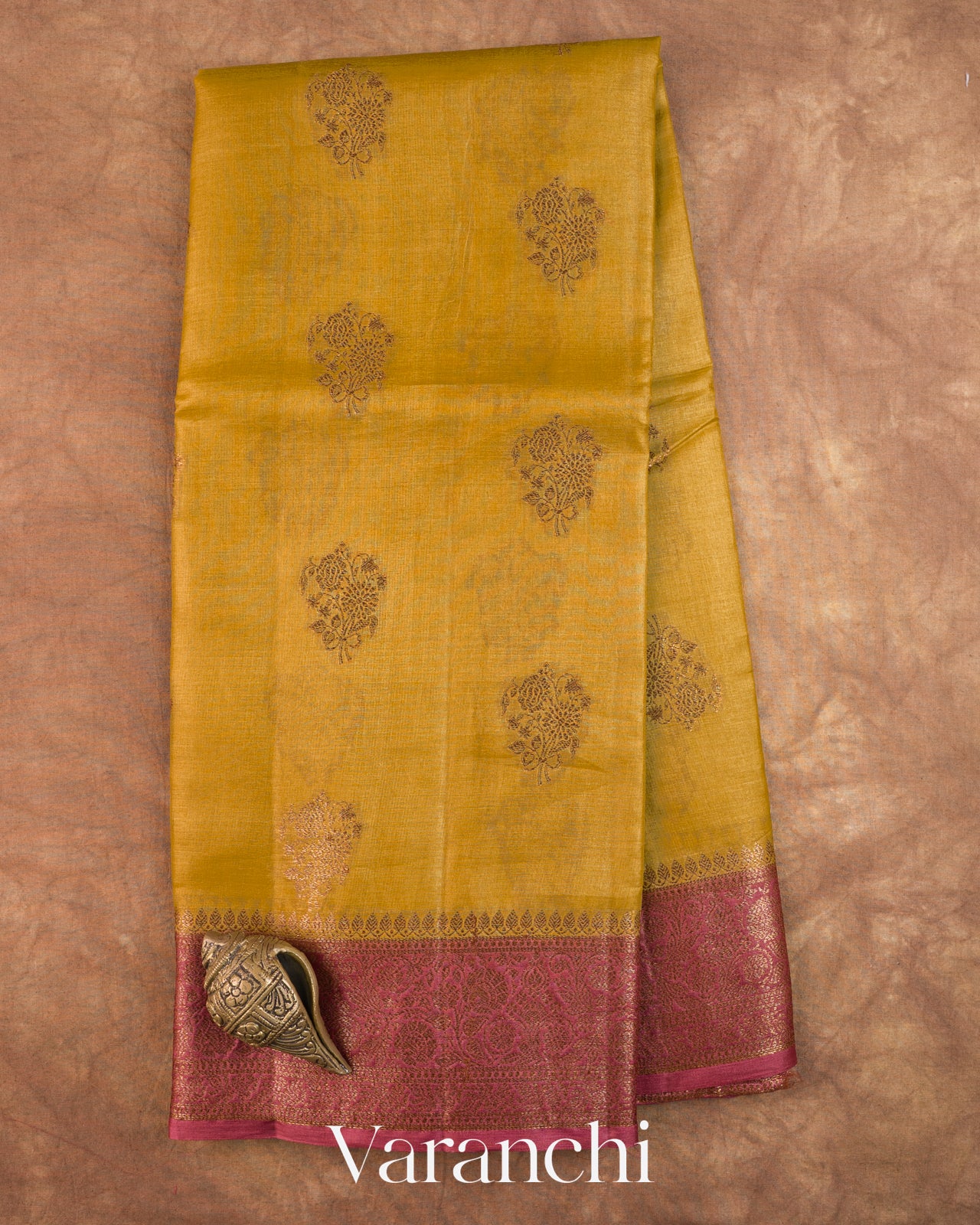 Mustard Yellow Pure Tussar Silk Saree