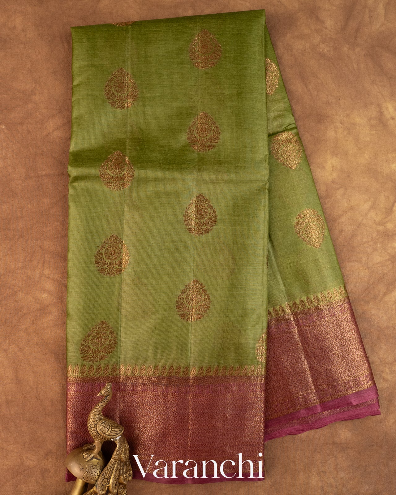 Olive Green Pure Tussar Silk Saree