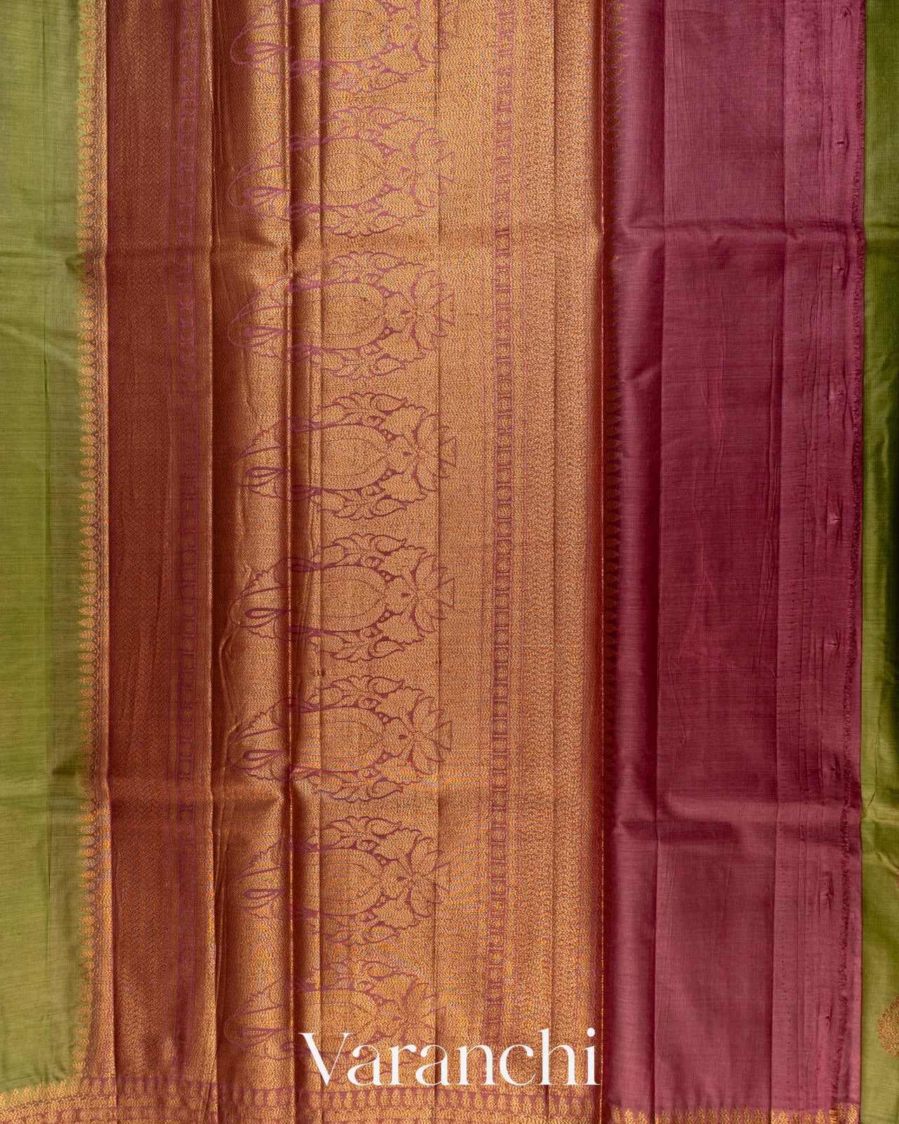 Olive Green Pure Tussar Silk Saree