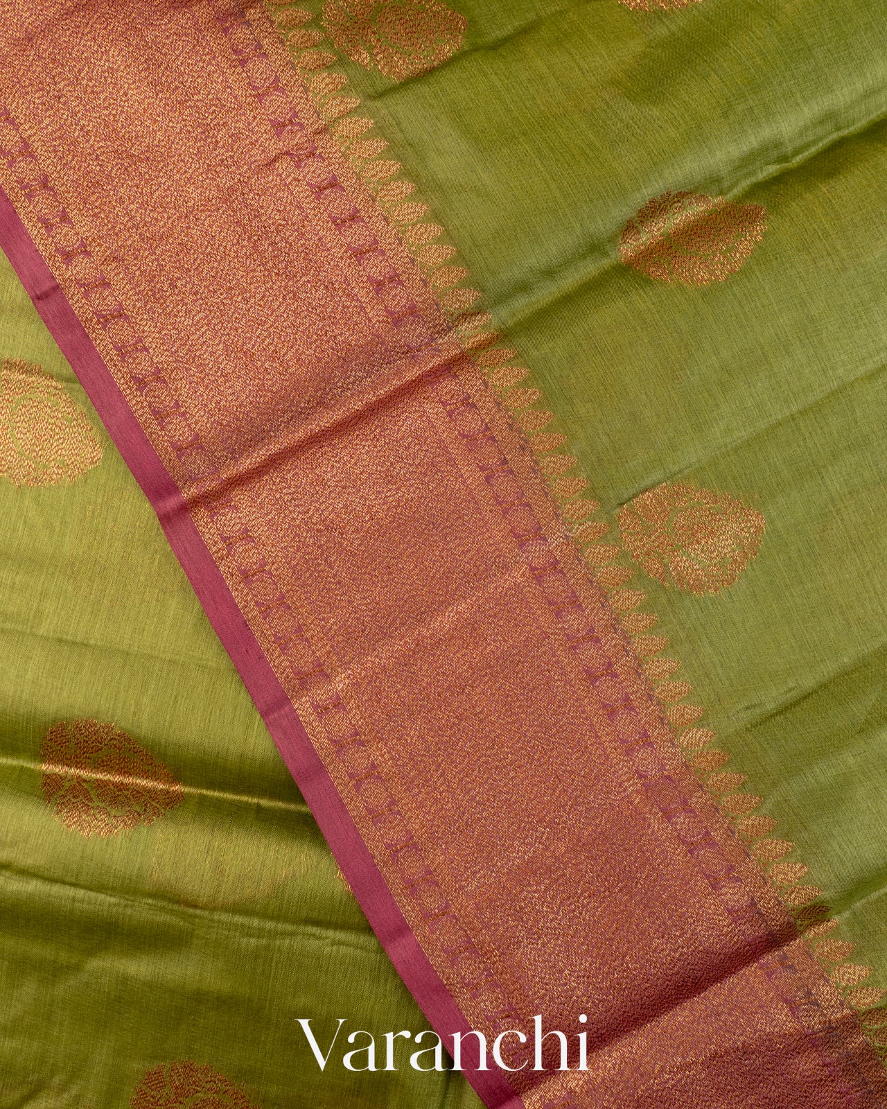 Olive Green Pure Tussar Silk Saree