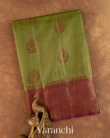 Olive Green Pure Tussar Silk Saree