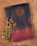Dark Grey Pure Tussar Silk Saree