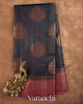 Dark Grey Pure Tussar Silk Saree