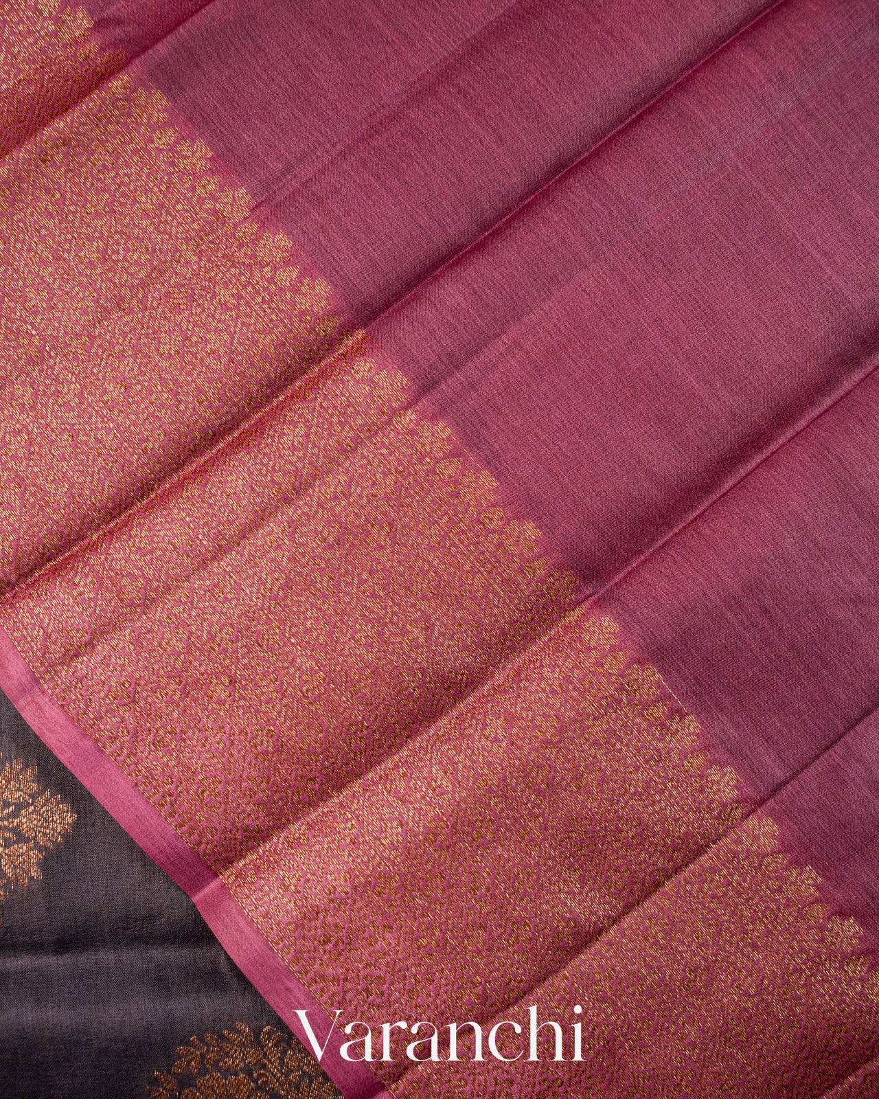 Dark Grey Pure Tussar Silk Saree