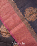 Dark Grey Pure Tussar Silk Saree