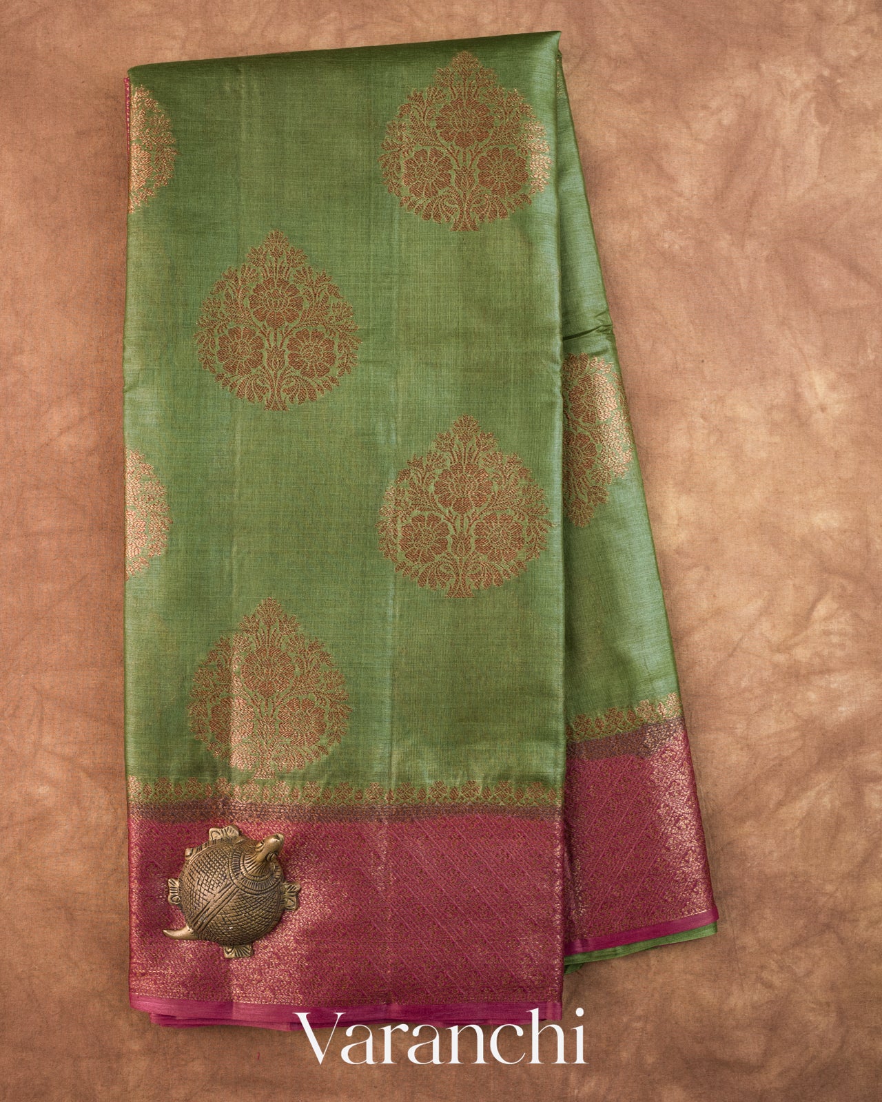 Olive Green Pure Tussar Silk Saree