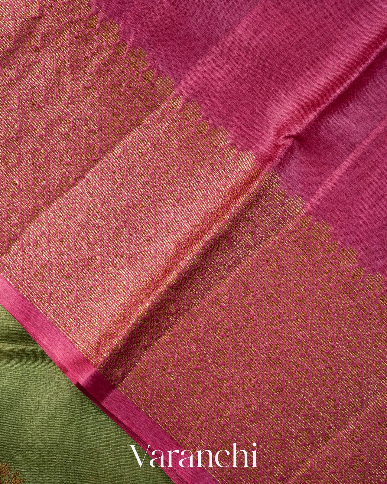 Olive Green Pure Tussar Silk Saree