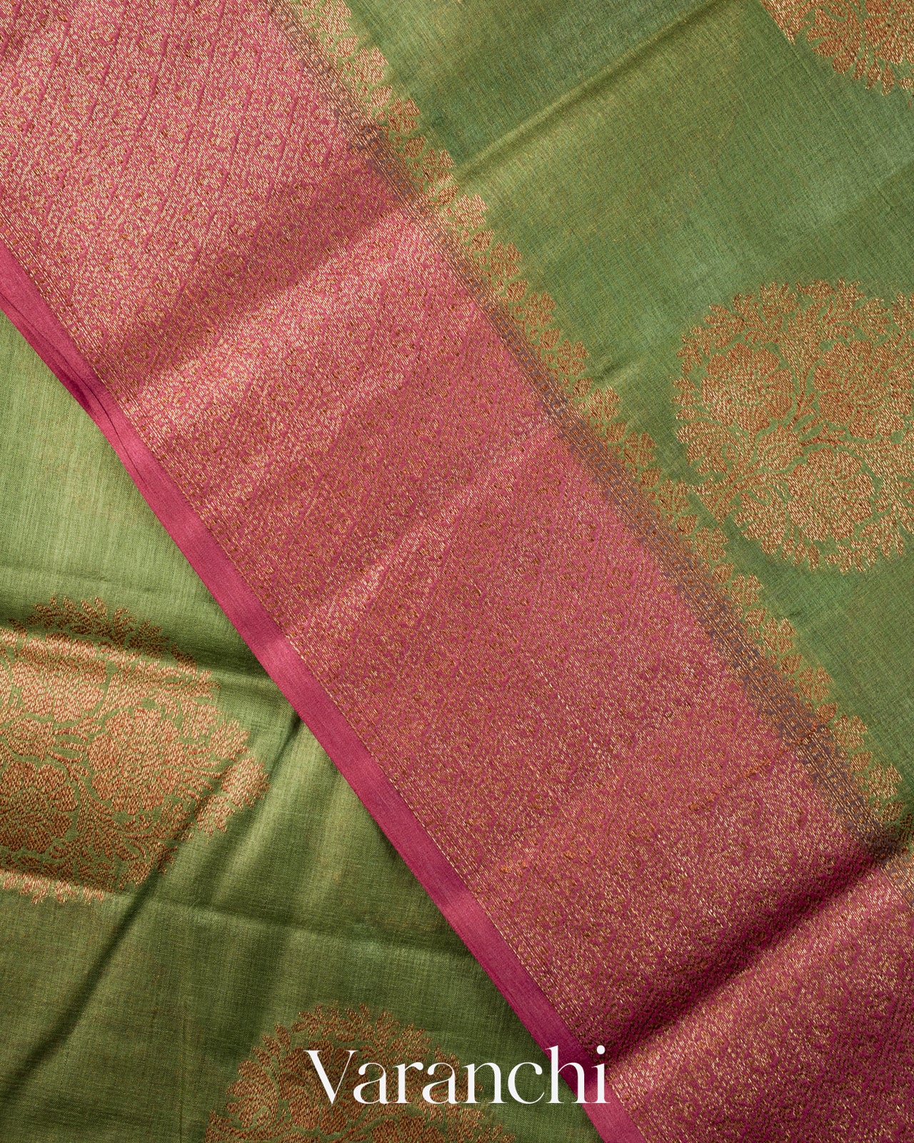 Olive Green Pure Tussar Silk Saree
