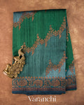 Teal Blue Tricolour Rangkaat Pure Raw Silk Handloom Saree