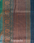 Teal Blue Tricolour Rangkaat Pure Raw Silk Handloom Saree