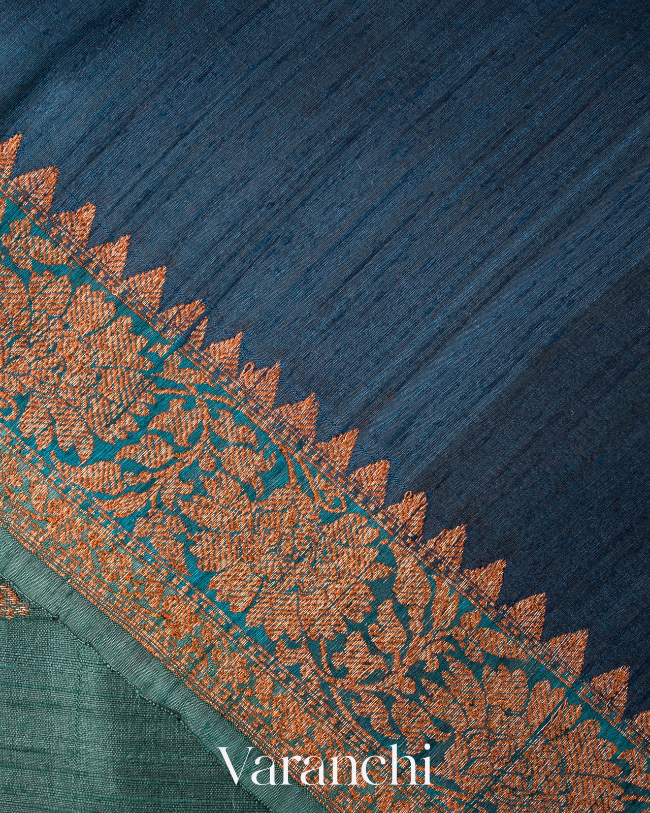 Teal Blue Tricolour Rangkaat Pure Raw Silk Handloom Saree