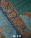 Teal Blue Tricolour Rangkaat Pure Raw Silk Handloom Saree