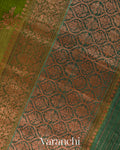 Olive Green Tricolour Lehariya Pure Raw Silk Handloom Saree
