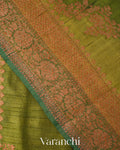 Olive Green Tricolour Lehariya Pure Raw Silk Handloom Saree