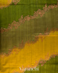 Olive Green Tricolour Lehariya Pure Raw Silk Handloom Saree