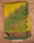 Olive Green Tricolour Rangkaat Pure Raw Silk Handloom Saree