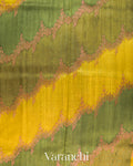 Olive Green Tricolour Rangkaat Pure Raw Silk Handloom Saree