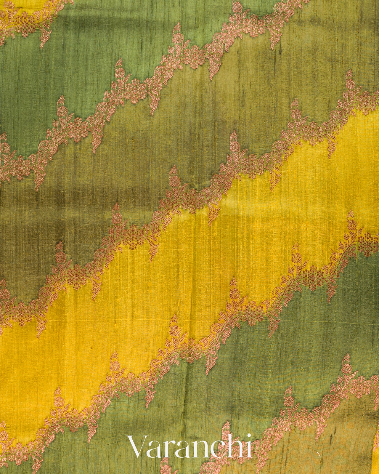 Olive Green Tricolour Rangkaat Pure Raw Silk Handloom Saree