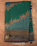 Green and Blue Tricolour Rangkaat Pure Raw Silk Handloom Saree
