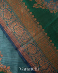 Green and Blue Tricolour Rangkaat Pure Raw Silk Handloom Saree