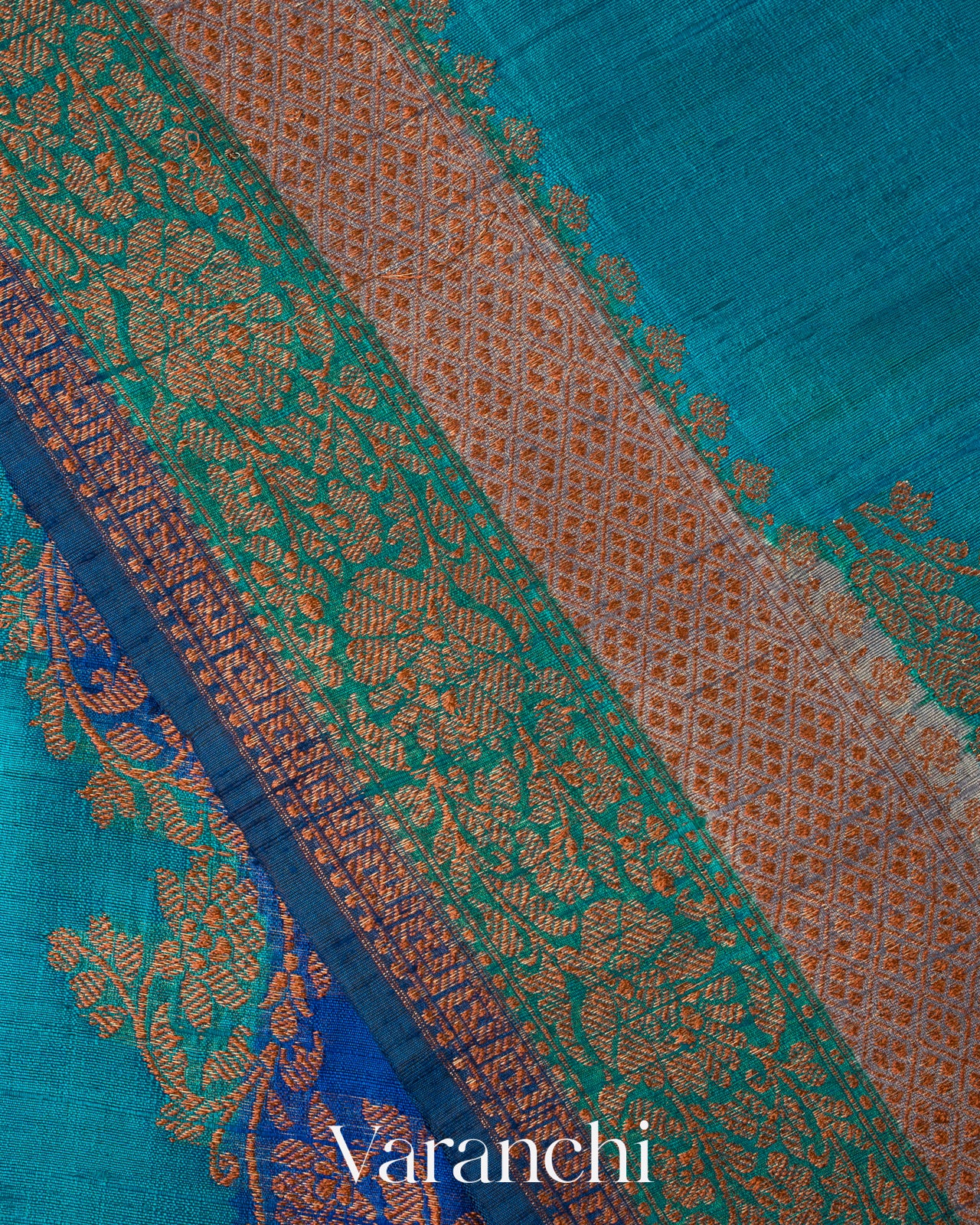 Blue Tricolour Rangkaat Pure Raw Silk Handloom Saree