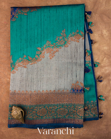 Blue Tricolour Rangkaat Pure Raw Silk Handloom Saree
