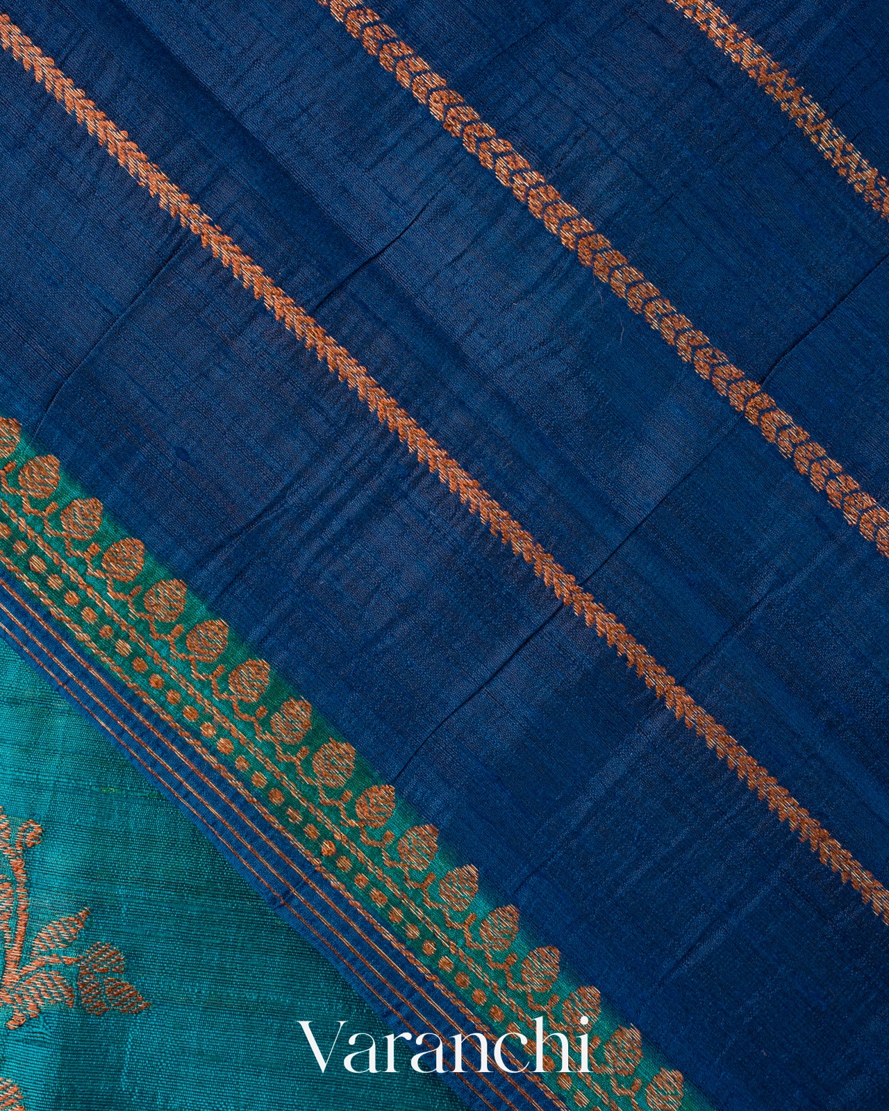 Blue Tricolour Rangkaat Pure Raw Silk Handloom Saree