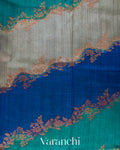 Blue Tricolour Rangkaat Pure Raw Silk Handloom Saree