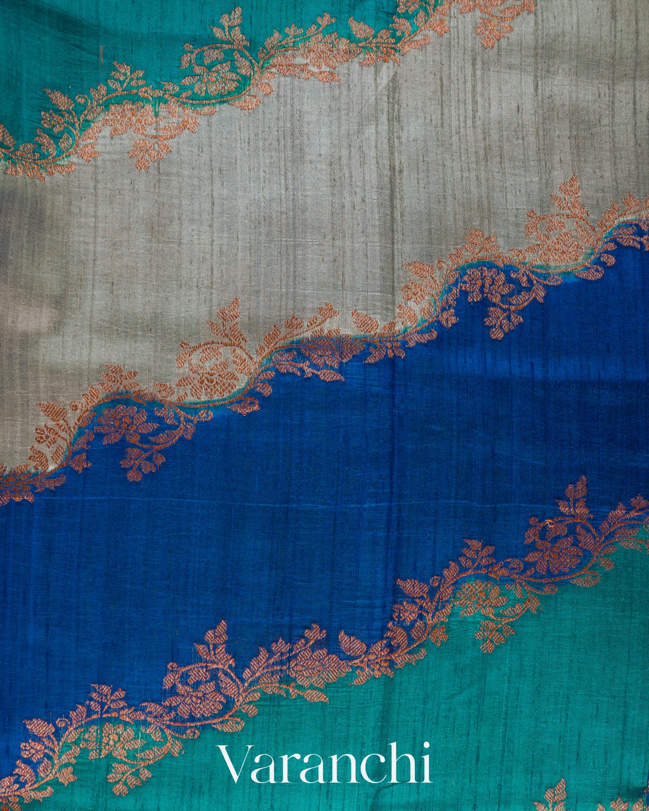 Blue Tricolour Rangkaat Pure Raw Silk Handloom Saree