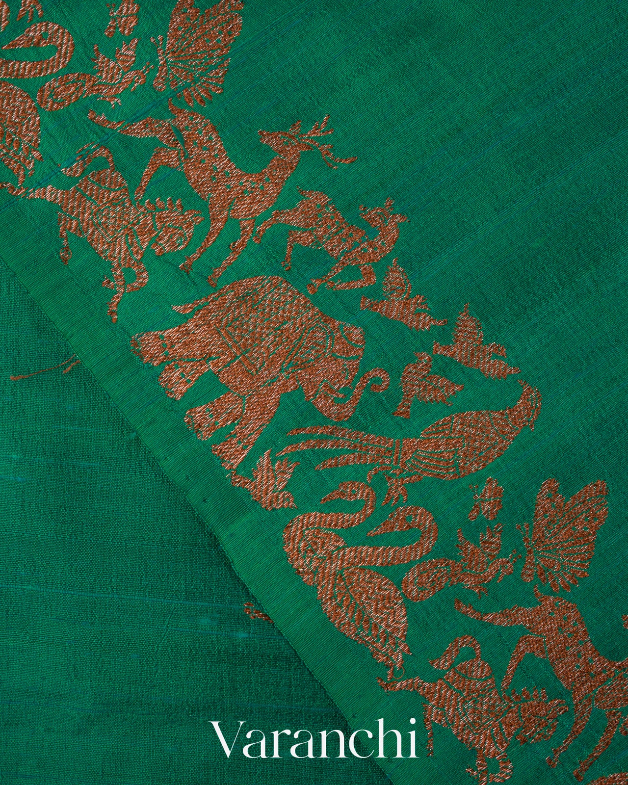 Peacock Green Ombre-Dyed Pure Raw Silk Handloom Saree