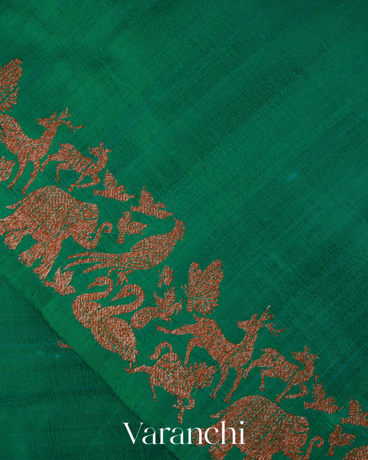 Peacock Green Ombre-Dyed Pure Raw Silk Handloom Saree
