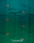 Peacock Green Ombre-Dyed Pure Raw Silk Handloom Saree