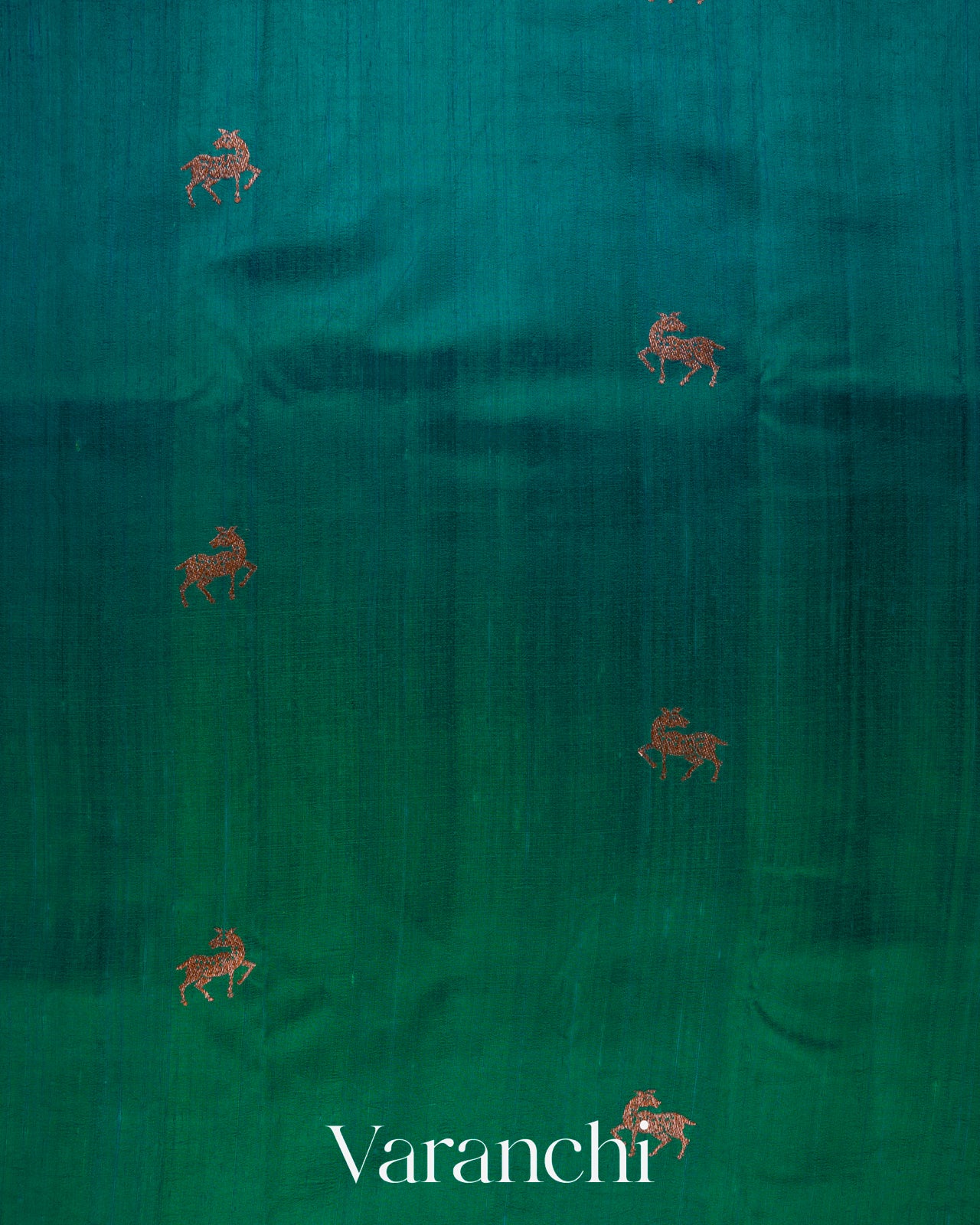 Peacock Green Ombre-Dyed Pure Raw Silk Handloom Saree