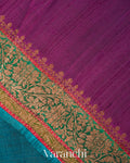Peacock Blue Tricolour Bordered Pure Raw Silk Handloom Saree