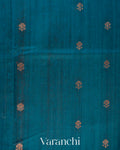 Peacock Blue Tricolour Bordered Pure Raw Silk Handloom Saree
