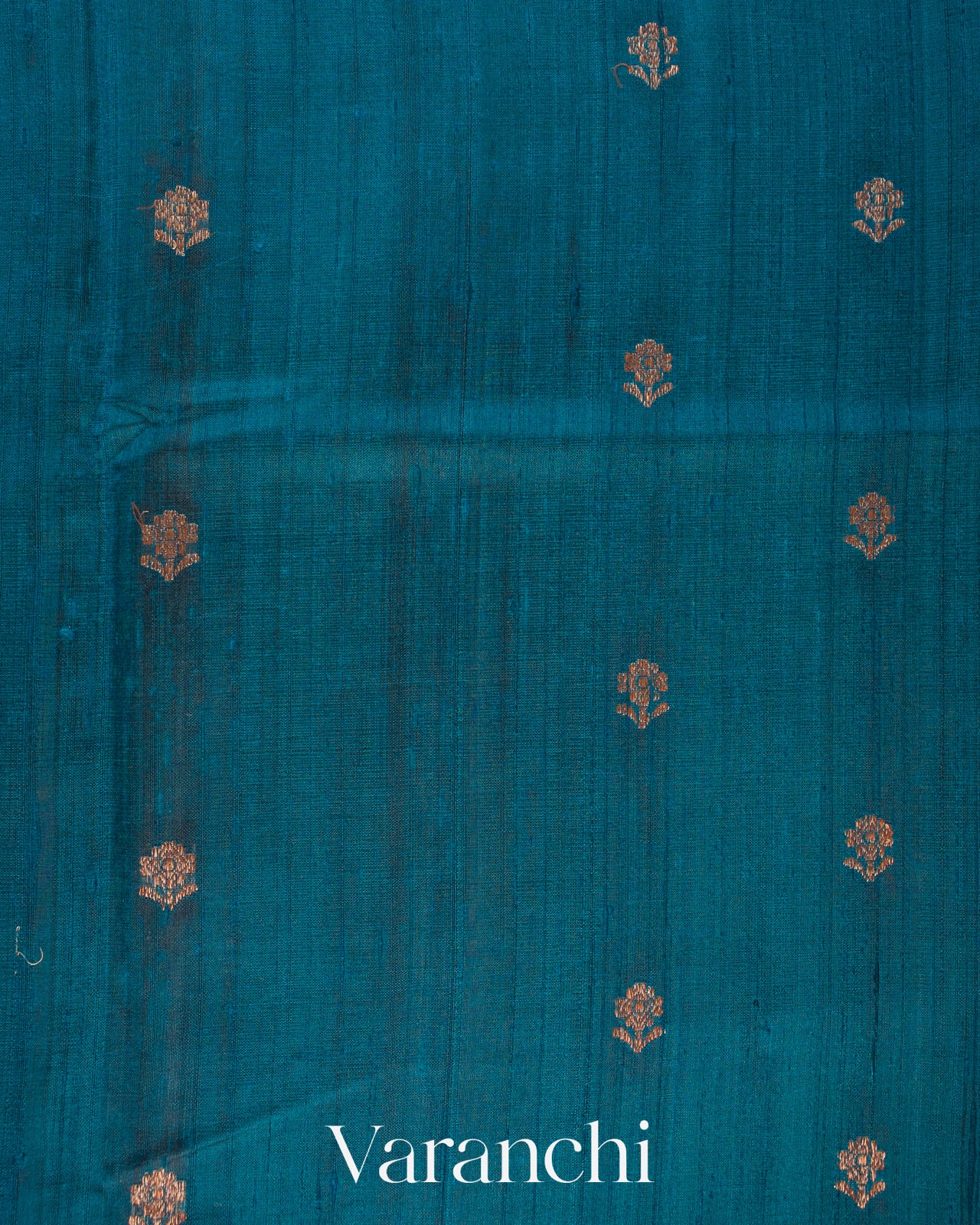 Peacock Blue Tricolour Bordered Pure Raw Silk Handloom Saree