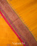 Mustard Yellow Tricolour Bordered Pure Raw Silk Handloom Saree