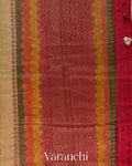Beige Tricolor Bordered Pure Raw Silk Handloom Saree