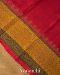 Beige Tricolor Bordered Pure Raw Silk Handloom Saree