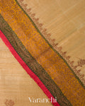 Beige Tricolor Bordered Pure Raw Silk Handloom Saree